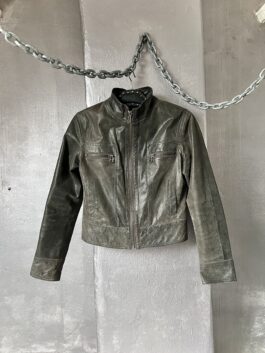 Vintage real leather motorcross jacket washed grey