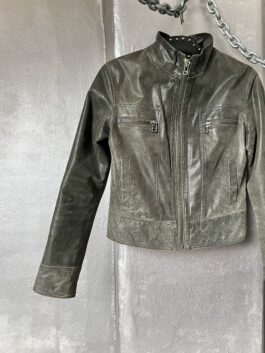 Vintage real leather motorcross jacket washed grey