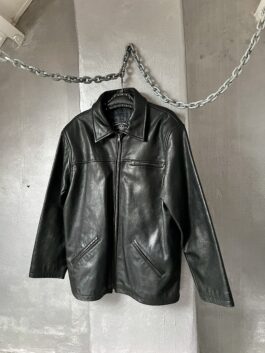 Vintage oversized real leather racing jacket washed black
