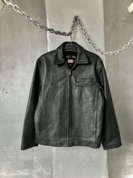 Vintage oversized real leather U.S. Polo racing jacket black
