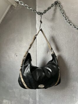 Vintage real leather shoulderbag with snakeskin black