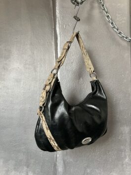 Vintage real leather shoulderbag with snakeskin black