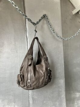 Vintage real leather shoulderbag brown taupe
