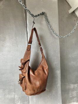 Vintage real leather crossbody bag brown
