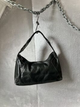 Vintage real leather handbag with silver hardware black