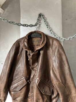Vintage Redskins oversized real leather bomber jacket washed brown