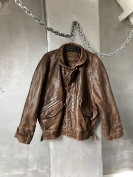 Vintage Redskins oversized real leather bomber jacket washed brown