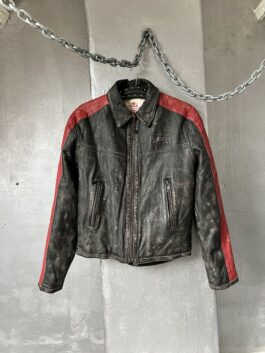 Vintage Miss Sixty oversized real leather racing jacket washed black red