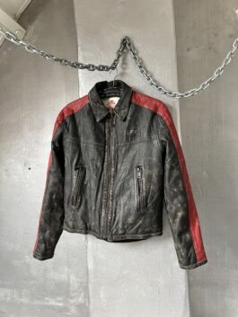 Vintage Miss Sixty oversized real leather racing jacket washed black red