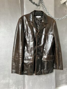 Vintage oversized real leather blazer jacket washed brown