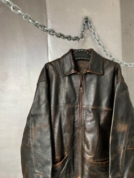 Vintage oversized real leather flying jacket washed brown
