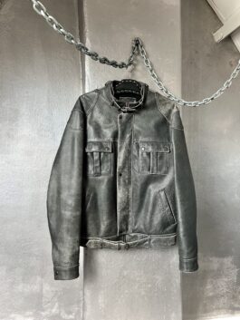 Vintage oversized real leather motorcross jacket washed grey