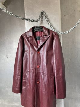 Vintage oversized real leather trenchcoat wine red