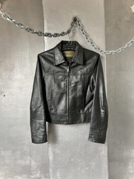Vintage real leather racing jacket black