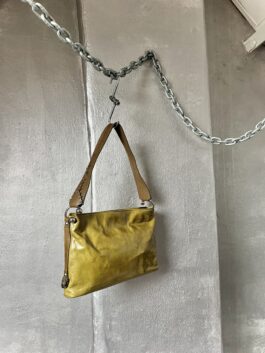 Vintage real leather shoulderbag with silver hardware green