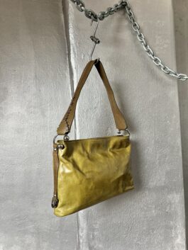 Vintage real leather shoulderbag with silver hardware green