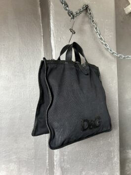 Vintage Dolce & Gabbana canvas handbag with real leather details black