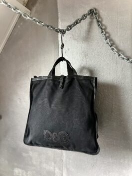 Vintage Dolce & Gabbana canvas handbag with real leather details black