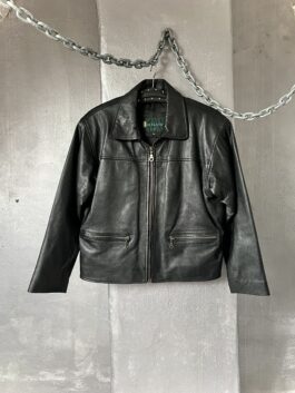 Vintage oversized real leather racing jacket black