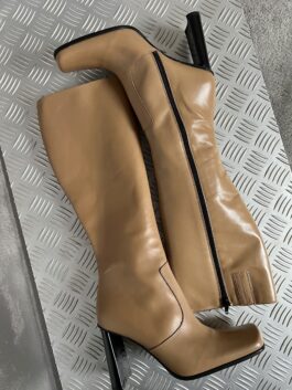 Vintage genuine leather heeled boots beige
