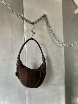 Vintage real leather suede shoulderbag brown