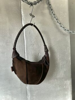 Vintage real leather suede shoulderbag brown