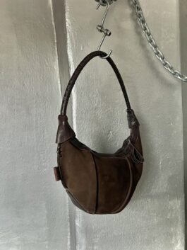 Vintage real leather suede shoulderbag brown