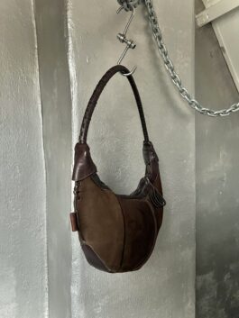 Vintage real leather suede shoulderbag brown