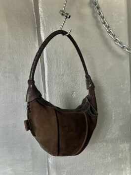 Vintage real leather suede shoulderbag brown