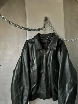 Vintage oversized real leather bomber jacket black