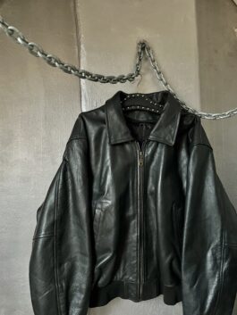 Vintage oversized real leather bomber jacket black