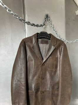 Vintage oversized real leather blazer jacket washed brown