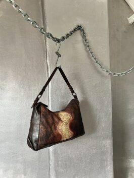 Vintage real leather handbag with snakeskin brown