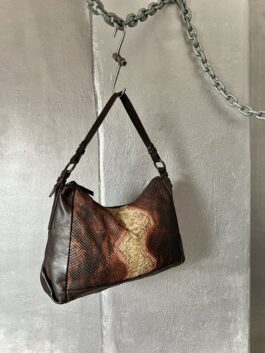 Vintage real leather handbag with snakeskin brown