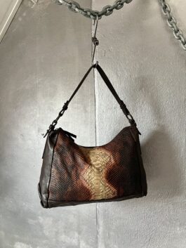 Vintage real leather handbag with snakeskin brown