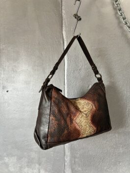 Vintage real leather handbag with snakeskin brown