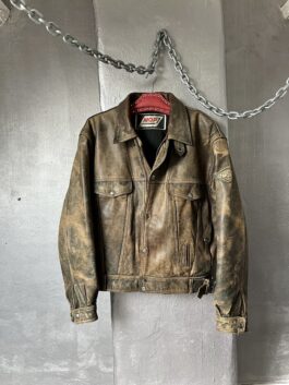 Vintage MQP oversized real leather biker jacket washed brown