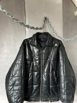 Vintage oversized real leather padded bomber jacket black