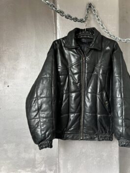 Vintage oversized real leather padded bomber jacket black