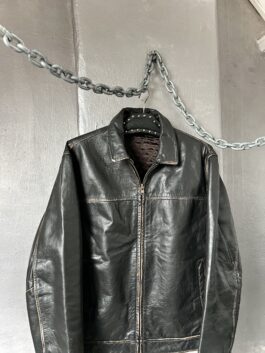 Vintage real leather racing jacket washed dark brown