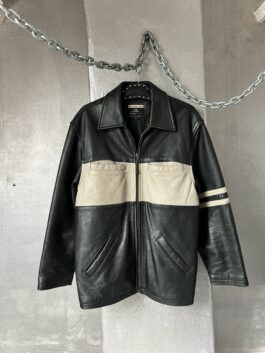 Vintage Chyston oversized real leather racing jacket black creme