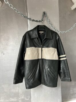 Vintage Chyston oversized real leather racing jacket black creme