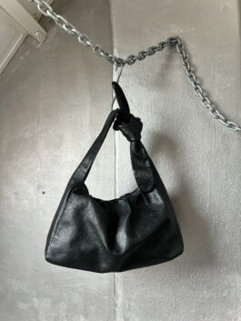 Vintage real leather shoulderbag with knotted strap black