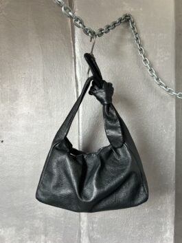 Vintage real leather shoulderbag with knotted strap black