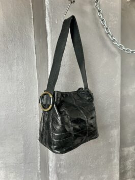 Vintage real leather handbag with snakeskin black