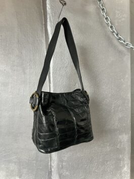 Vintage real leather handbag with snakeskin black