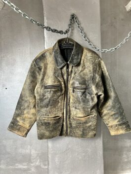 Vintage oversized real leather racing jacket washed grey brown