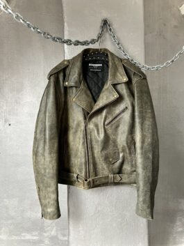 Vintage oversized real leather biker jacket washed brown grey