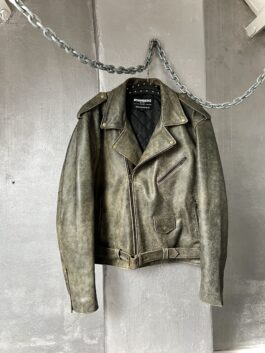 Vintage oversized real leather biker jacket washed brown grey