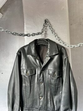 Vintage oversized real leather denim look jacket black